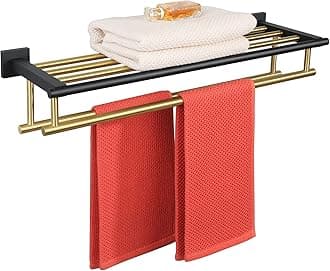 Alise Towel Rack,Towel Hanger with Double Towel Bars,Wall Mount Tower Holder for Bathroom and Lavatory,SUS 304 Stainless Steel Towel Shelf,Gold and Finish,24-Inch