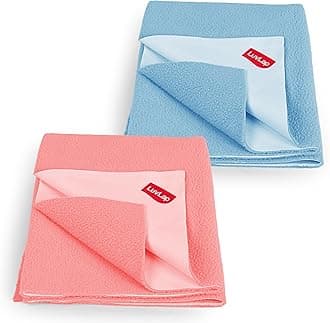 Luv Lap Instadry Extra Absorbent Dry Sheet/Bed Protector - Sky Blue & Salmon Rose, 0m+ - Medium Size 70cm x 100cm, Pack of 2