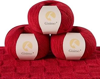 100% Inner Mongolian Cashmere Yarn, 6-Ply Luxurious and Soft Yarn for Hand Knitting & Crocheting (Red,3 Balls)