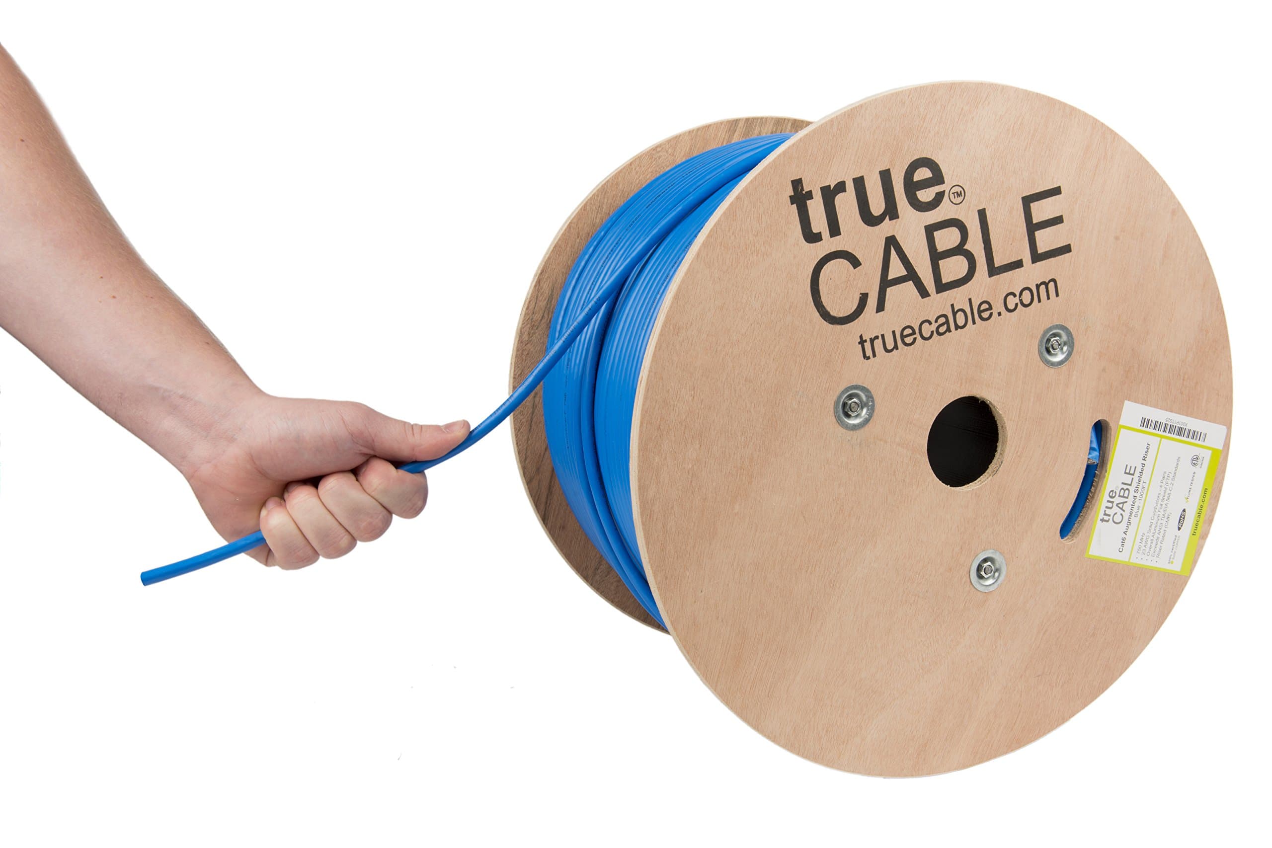 - TRUE CABLE Cat6A Shielded Riser (CMR) Bulk Ethernet Cable, 1000ft, Blue, 23AWG Solid Bare Copper, 750MHz, F/UTP, PoE++ 100W, ETL Listed