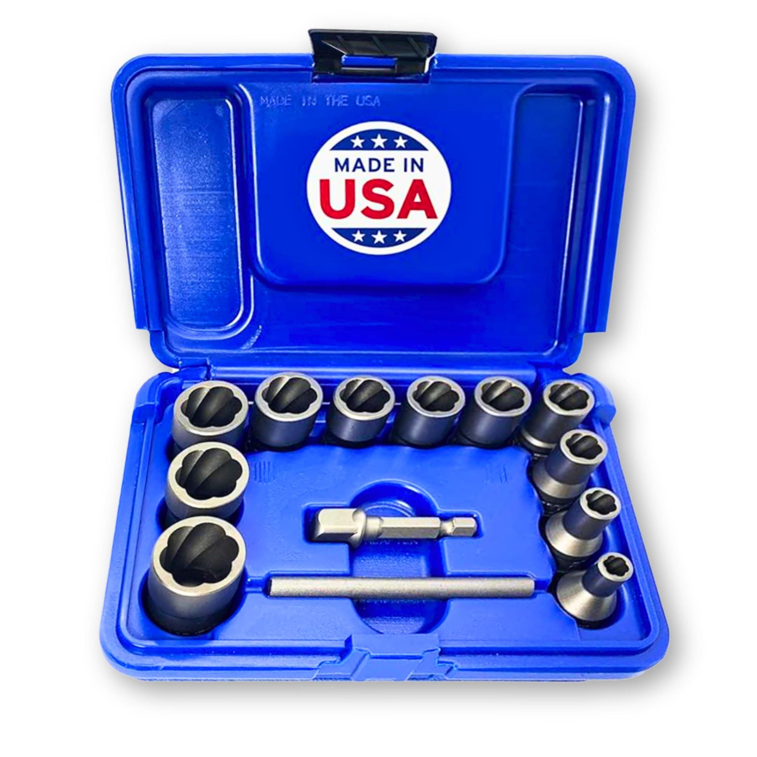ROCKETSOCKET | 13 Piece Impact Grade Extraction Socket Set | Made in USA | ⅜” Drive | Remove Stripped, Frozen, Rounded-Off Bolts, Nuts & Screws