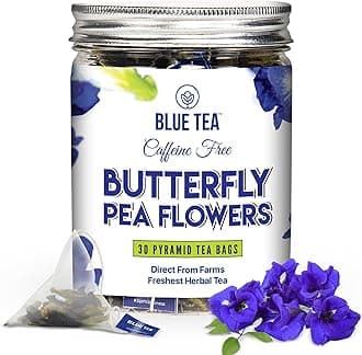 Butterfly Pea Flower Tea - 30 Count - Plant Based Tea Bag | ANTIOXIDANT RICH | Flower Based - Herbal Tea - Caffeine Free - Detox Tea - Non-Bitter | Reusable Pet Jar Pack
