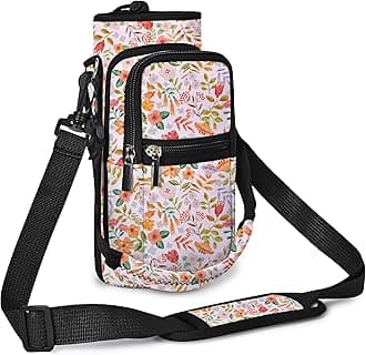 AUPET Water Bottle Sling Bag Sleeve Holder Carrier 25/32/40/64 oz,Insulated Crossbody Water Bottle Case Cover with Strap and Pockets for Men/Women Walking Hiking (Spring Flower, 32oz)