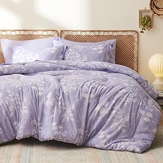 Full Size Comforter Set - 7 Pieces Floral Lavender Soft Bedding Sets, Full Bed in a Bag with Botanical Flowers Comforter, Sheets, Pillowcases & Shams