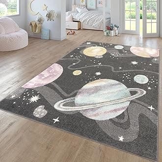 TT Home Nursery Area Rug Kids Rug For Bedroom Girls Boys Modern Rainbow Cloud Rug Animal Motif Colourful, colour:Anthracite, Size:200 cm round
