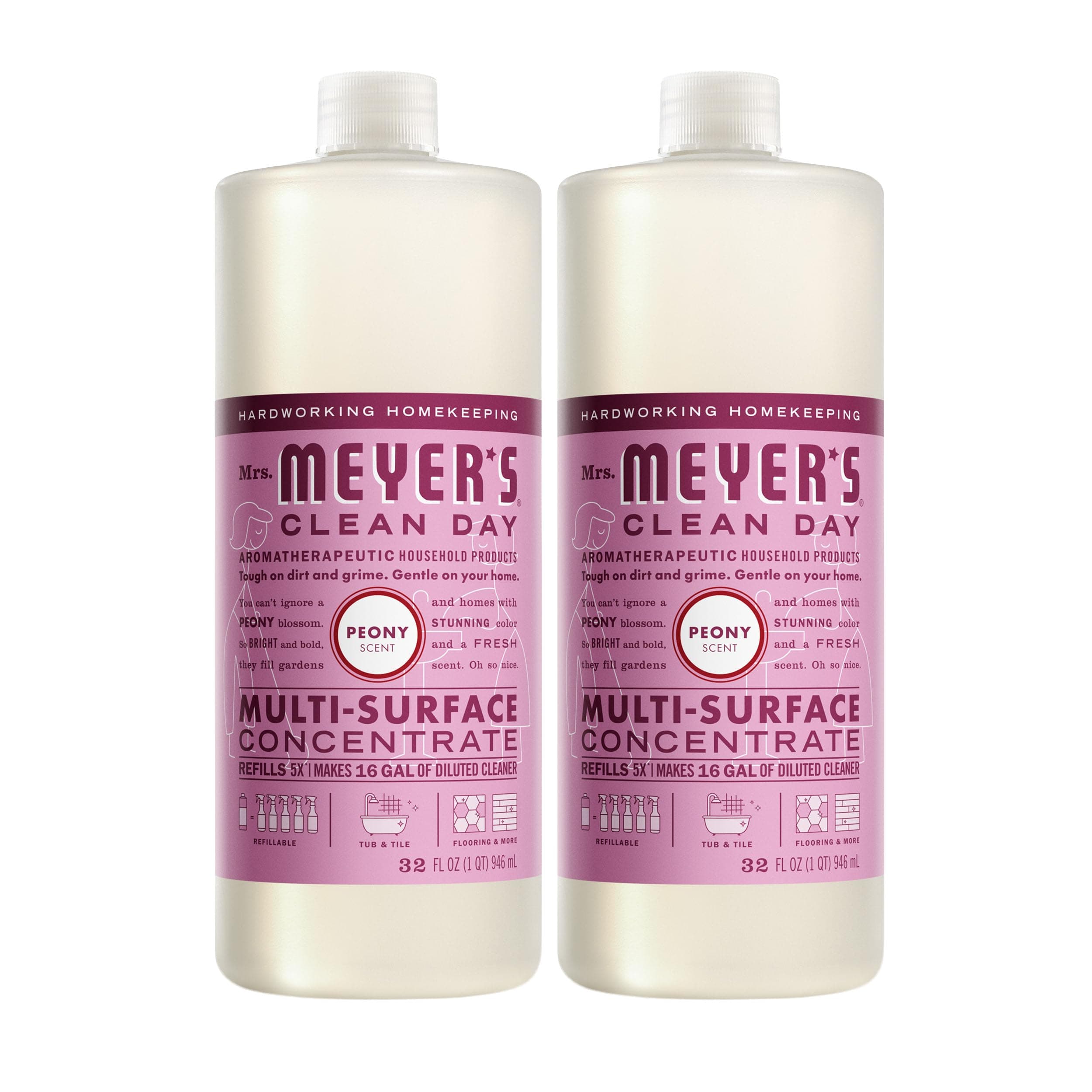 Mrs. Meyer's Multi-Surface Cleaner Concentrate, Use to Clean Floors, Tile, Counters, Peony, 32 fl. oz - Pack of 2