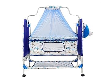 BABYBLESSING Baby Cradle with Swing and Mosquito Net | with Swing Lock | Foldable | Sturdy and Safe | Durable | with Mosquito Net & Pillow | Jhulla | Baby Swing | 0-15 Months | Purple