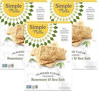 Simple Mills Almond Flour Crackers, Rosemary & Sea Salt - Gluten Free, Vegan, Healthy Snacks, 4.25 Ounce (Pack of 3)