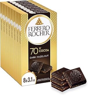 Ferrero Rocher premium chocolate bar, Dark chocolate bar, Hazelnuts and Cocoa Filling, Perfect Self Treat, 3.1 oz Each