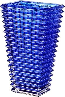 Crystal Glass Vase, Large Crystal Vases for Flowers, Large Flower Vase, Blue Modern Vases for Living Room, Bedroom, Kitchen, Dining Table, Mantle, Wedding, 11 Inches