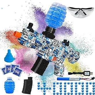 Electric Gel Ball Blaster, High Speed Automatic Splatter Ball Blaster with 40000+ and Goggles, JIFTOK Rechargeable Splatter Ball Toys for Outdoor Activities Shooting Game Party Favors-Blue
