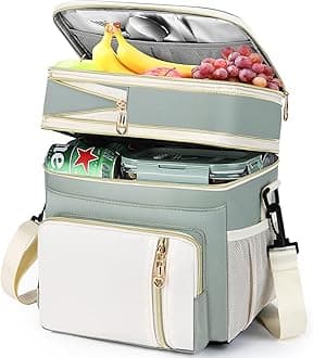 Lunch Box & Lunch Bag for Women Men, Large Insulated Adult Lunch Box Leakproof Lunchbox Cooler Bag for Work Picnic Beach,16L, Olive Green & White