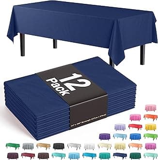 Party Solids 12-Pack Premium Plastic 54in. x 108in. Rectangle Table Cover - Navy Blue