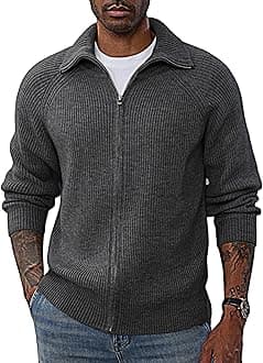 PJ PAUL JONES Men's Full Zip Cardigan Sweaters Unisex Relax Fit Lapel Collar Raglan Sleeve Casual Ribbed Sweater
