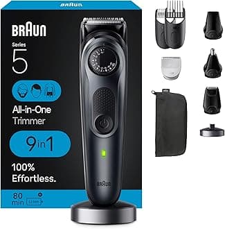 Braun All-In-One Style Kit Series 5 5490, Battery Powered 9-In-1 Trimmer For Men With Beard/Body Trimmer For Manscaping, Hair Clippers & More, Ultra-Sharp Blade,40 Length Settings, Waterproof