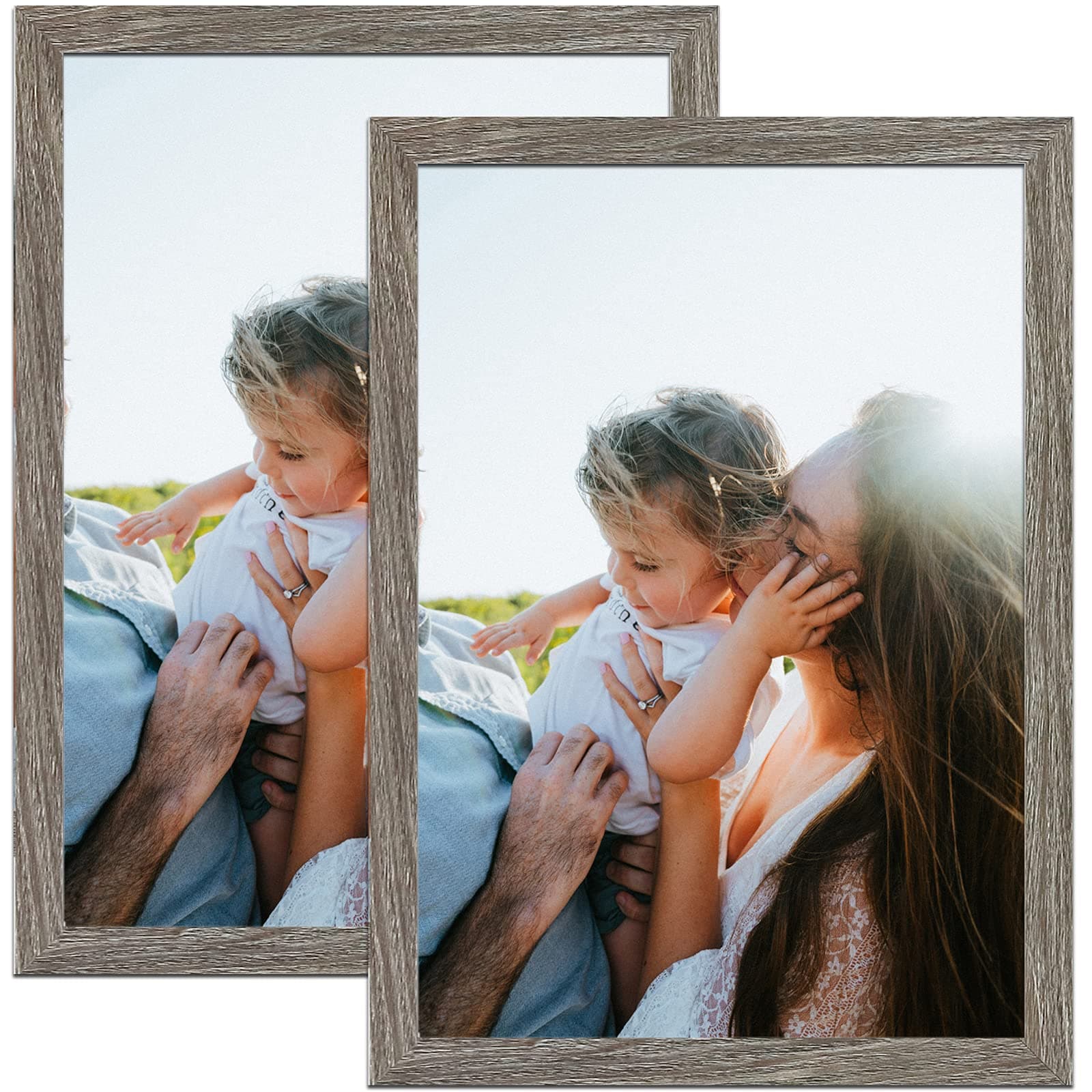 COREAET 24x36 Poster Frames, 24 x 36 Frame, 2 Pack Large Picture Frames 24 by 36, Rustic Wood Grain Photo Frames, Pre-Installed Hanging Hooks for Wall Mounting in Horizontal and Vertical