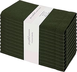 PurpleEssences Set of 12 Hemstitch Cloth Dinner Napkins 100% Cotton - Soft Durable Washable - Ideal for Wedding Spring Easter Summer - Perfect Everyday Use Table Linen 18x18 - Olive Green