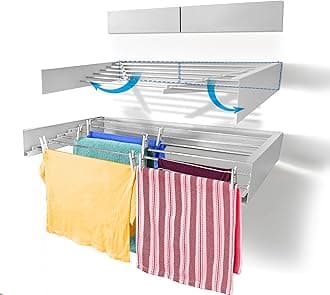 Step UpLaundry Drying Rack Airer - Wall Mounted - Retractable - Clothes Drying Rack Collapsible Folding Indoor or Outdoor – Space Saver Compact Sleek Design (White 100cm)