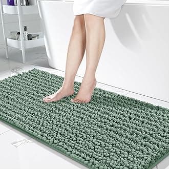 Yimobra Bathroom Runner Rug Mat 60.2 x 24, Non-Slip Soft Shaggy and Comfortable Large Size Chenille Bath Rug, Super Absorbent and Thick, Machine Washable, Long Bathroom Rug, Green