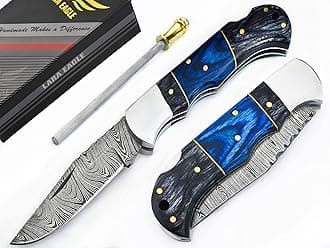 Damascus Pocket Knife for Men - 133 Layer Solid Steel Handmade Folding Hunting Knives with Sharpner and Leather Pouch - Best Knife for Camping Hunting Hiking - Father’s Day Gifts for Men Husband Dad