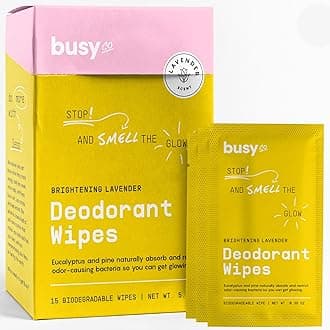 BUSYCO Glow Line Deodorant Wipes - 15ct Lavender Rose Deodorant for Women w/Zinc, Probiotics & Prebiotics -Individually Wrapped - Sweat Wipes for Hydrating, Odor Control & Cleansing (Package may vary)