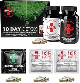 Rescue Detox 10 Day Permanent Detox Kit - 132ct Capsules | Comprehensive Full Body Cleanse with Bonus Instant ICE Caps