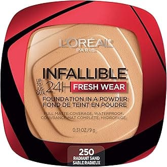L’Oréal Paris Makeup Infallible Fresh Wear Foundation in a Powder, Up to 24H Wear, Waterproof, Radiant Sand, 0.31 oz.