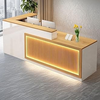 L Shaped Reception Desk, Solid Wood Front Desk with Counter & Lockable Drawers, Retail Checkout Customer Service Counter for Home Office Lobby Store,(Wood,63in-Right)