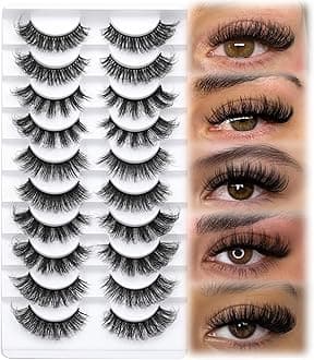 Mink Lashes Fluffy 5 Styles False Eyelashes Strip Wispy Fake Eyelashes Thick Volume 18MM Long Faux Mink Eye Lashes Pack 10 Pairs Dramatic Reusable Handmade D Curl Eyelashes ALICROWN