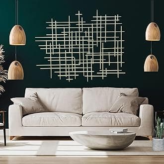 27079 Metal Wall Art Cross Geometric Abstract Modern Contemporary 3D Hanging Wrought Iron Minimalist Sculpture Living Room Outdoor Boho Farmhouse Home Decor Champagne Light Gold Large