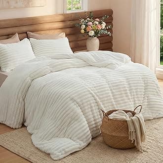 Twin/Twin XL Size Comforter - GentleSoft™ 2 Pieces Double-Side Fleece Fluffy White Comforter Set, Cozy Striped Room Decor Aesthetic Luxury Twin Bedding Sets, 1 Pillowcase, 68x88 Inches