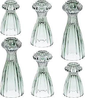 Lysenn Glass Candle Stick Holder Set of 3 – Premium Taper Candle Holders for Romantic Ambiance - Candle Sticks Holder Decor for Special Occasions - Green