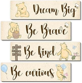 - BirtDerr 4Pcs Winnie Nurasy Decor-Winnie Bedroom Wall Decor-Adorable the Pooh Sign for Baby Room-the Pooh Nursery Decor-Baby Shower Decorations(Classic)
