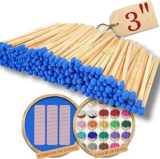 100 Count - 3" Long Blue Color Matches | Three Inch Coloful Loose Wooden Safety Match Sticks for Candle Display | Refill Decorative Jar Holder Bottle | Striker Included