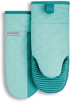KitchenAid Beacon Two-Tone Non-Slip Oven Mitt Set, Aqua Sky, 5.75"x13", 2 Piece