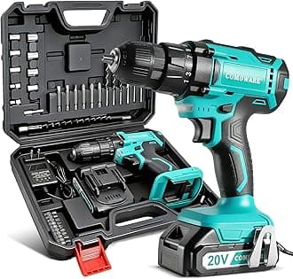 - 20V Cordless Drill, Electric Power Drill Set with 1 Battery & Charger, 3/8” Keyless Chuck, 2 Variable Speed, 266 In-lb Torque, 25+1 Position and 34pcs Drill/Driver Bits