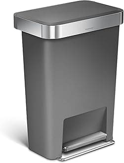 45 Liter / 12 Gallon Rectangular Kitchen Step Trash Can with Soft-Close Lid, Grey Plastic