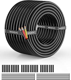 NAOEVO 16 Gauge Wire 3 Conductor Electrical Wire, 16 AWG Stranded PVC Cord, 12V Low Voltage/Tinned Copper/Flexible Cable for Automotive Wiring, Lamp Cord, Marine Cable (50FT)