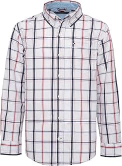 – Tommy Hilfiger Boys Long Sleeve Woven Shirt, 100% Cotton, Collared Button-Down with Embroidered Logo, Parfait Pink