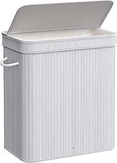 SONGMICS Laundry Hamper with Lid, Bamboo Laundry Basket, Removable Machine Washable Laundry Basket, with Handles, 26.4-Gallons, for Laundry Room, Bedroom, Bathroom, Dove Gray ULCB063G01