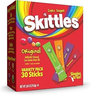 Skittles Go Variety Pack, Powdered Drink Mix, Zero Sugar, Low Calorie, Includes 4 Flavors: Green Apple, Strawberry, Grape, Orange, 1 Box (30 Servings)