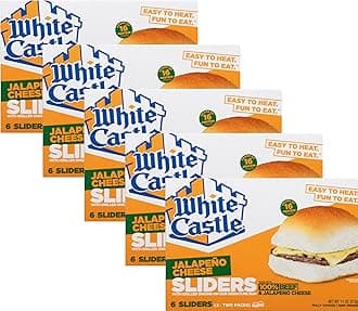 White Castle Jalapeno Cheeseburgers with Grilled Onions on Our Signature Bun - 16g of Protein Per Serving - Ready Set Gourmet Donate a Meal Program - 5 Pack (11oz Each)