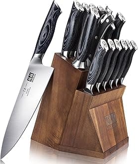 Knife Sets for Kitchen with Block, Knife Block Set, Japanese Super Steel Kitchen Knife Sets with Removable Block & K133 Ergonomic Handle, Black Tortoise Genbu Series