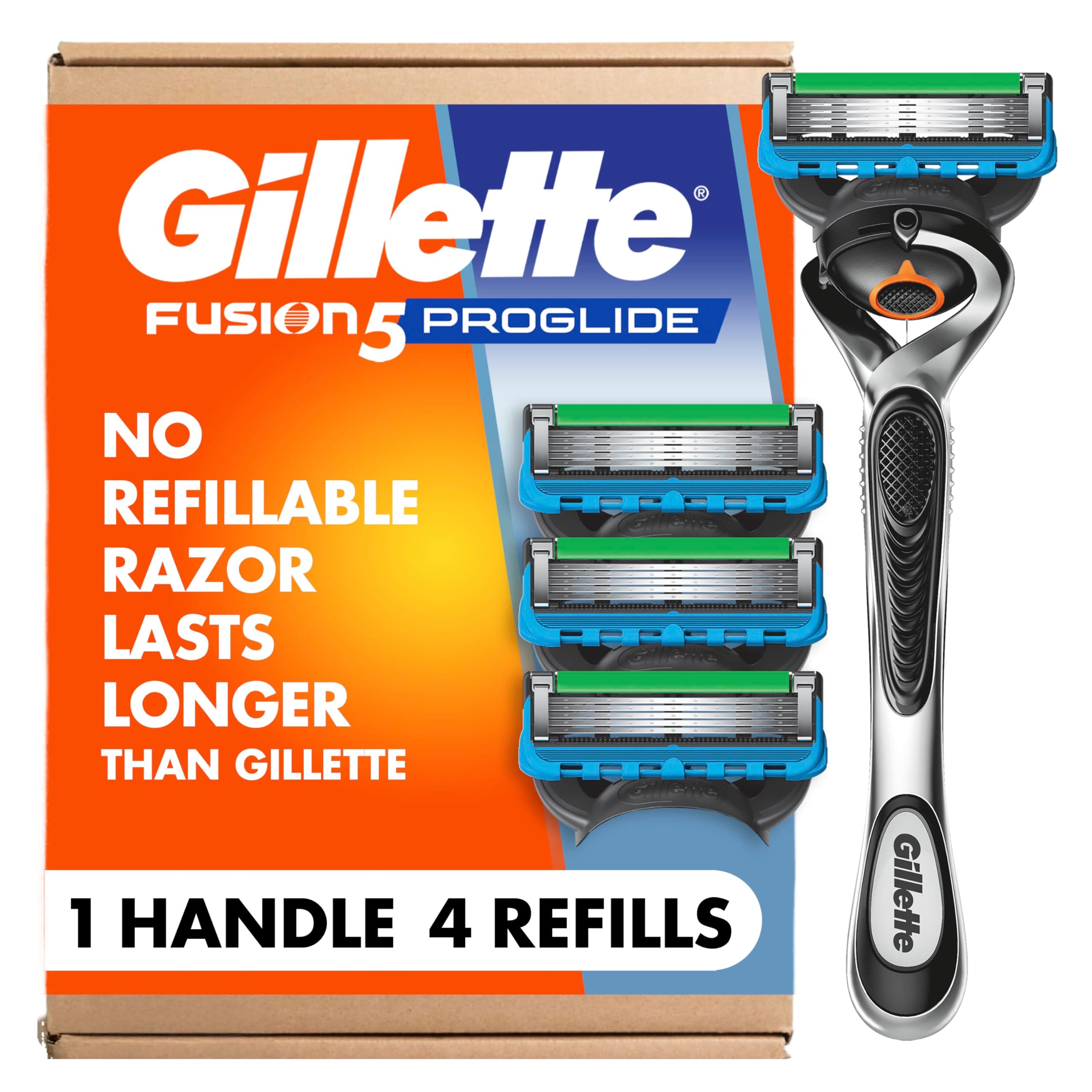 Fusion ProGlide Razor for Men, Handle + 4 Blade Refills, Plastic/Acrylic Handle