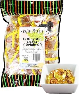 Asia Trans Golden Plum Crack Seed Drops - Hawaiian Favorite Sweet, Sour & Salty Dried Asian Plum Hard Candy
