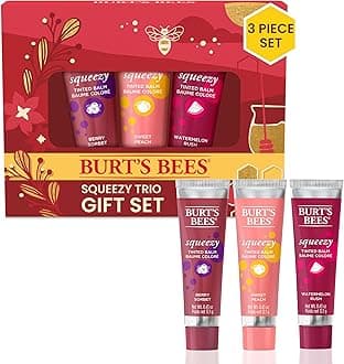 Burt's Bees Holiday Gift, 3 Lip Care Stocking Stuffer Products, Squeezy Trio Tinted Lip Balm Set, Berry Sorbet, Sweet Peach & Watermelon Rush