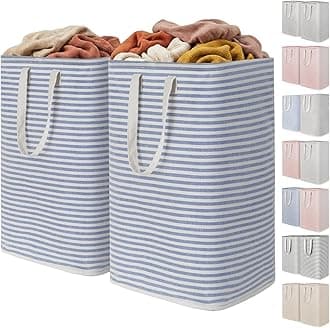 Lifewit 2 Pack 80L Collapsible Washing Laundry Basket Hamper, Dirty Clothes Basket Laundry Bin With Extended Handles For Storage Clothes Toys In Bedroom Bathroom, Blue
