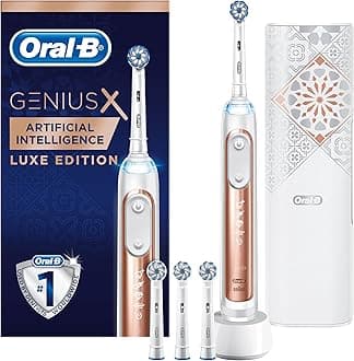 Oral-BGenius X Oral-B Genius X Luxe Edition with Rose Gold Electric Toothbrush, 3 Sensi Ultrathin Toothbrush Heads, Gum Pressure Sensor, Smart USB Travel Case, 2 UK Pin Plug