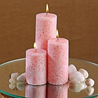 by Parkash Candles Set of 3 Fragrance Pillar Candles Marble Finish (Baby Pink - White Sage)