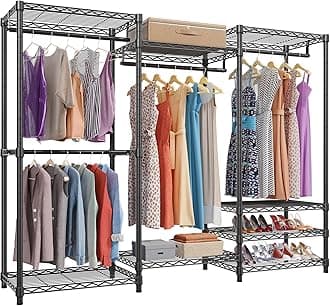 VIPEKV5 Portable Closet Wardrobe Heavy Duty Clothes Rack, Freestanding Clothing Rack with 4 Hang Rods & 8 Shelves, Adjustable Closet Rack, 68.9" L x 15.7" W x 76.4" H, Max Load 890LBS, BlackClimeCo CertifiedCarbonfree Certified